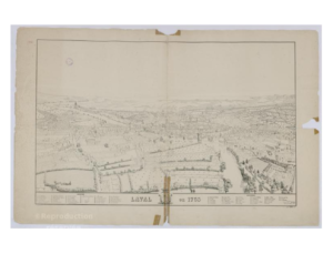 Laval en 1753, vue cavalière (du nord)