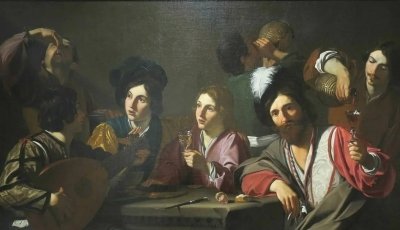 "Assemblée de buveurs" de Nicolas Tournier, tableau déposé au musée archéologique du Tessé au Mans par le département des peintures du musée du Louvre. © 2024 Musée du Louvre / Département des Peintures